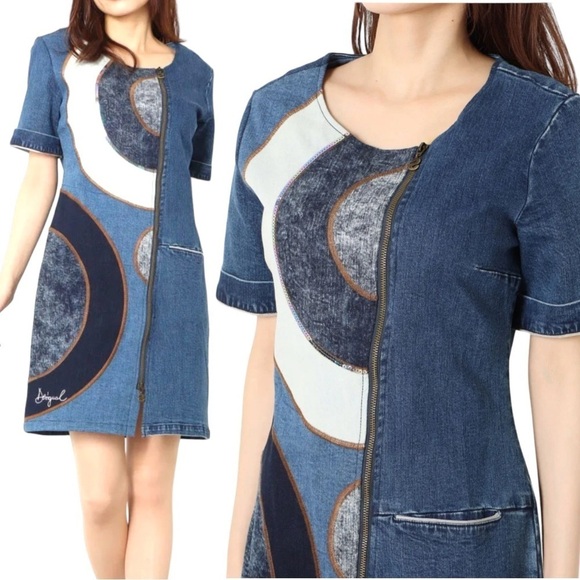 Desigual Dresses & Skirts - NWT Desigual Blue Denim Short Sleeve Mini Jean Dress Size 34 US 4
